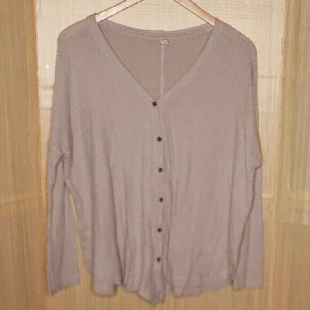 Wishlist Womens Grey Thermal Oversized Long Sleeve Front Tie Top M/L